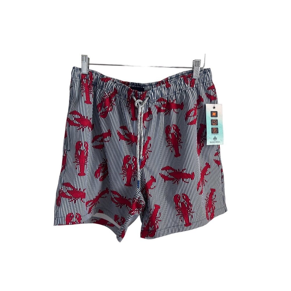 Rainforest Rock Lobster Swim Trunk Quick Drying Red Lobster Print On Blue/White